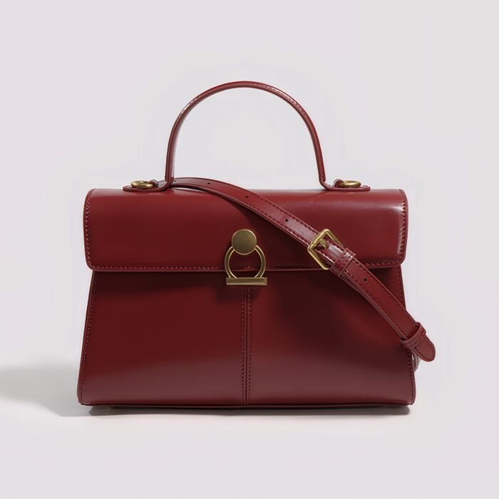 Elegant Women's Top Handle Satchel Bag - Chic Solid Color Design with Adjustable Shoulder Strap, Golden-Tone Clasp & Spacious Interior, Perfect for Daily Use or Gift Giving (Khaki/Dark Brown/Red/Black), Versatile Fashion Accessory | Fashionable Accessory | Synthetic Leather Bag - Image 7