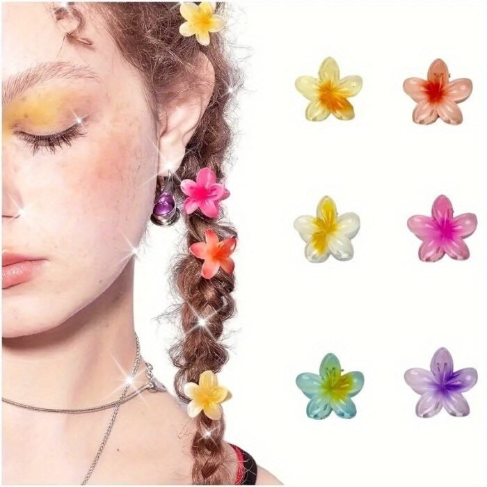 [Sweet | Colored] 6pcs Sweet Colored Frangipani Flower Resin Hair Clips | Suitable For Party, Holiday Hair Styling | Perfect Gifts For Girls - Image 9
