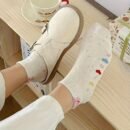 5 Pairs Spring Summer Bunny Rabbit Socks - Pastel Polka Dot & Striped Design, Soft Stretchy Polyester-Spandex Blend, Lightweight Breathable Casual Crew Socks for Women s, Machine Washable