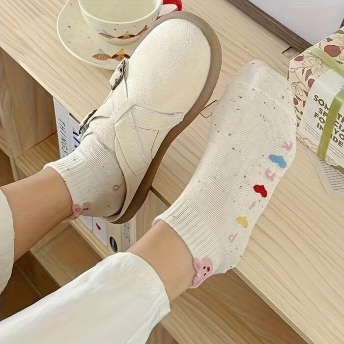5 Pairs Spring Summer Bunny Rabbit Socks - Pastel Polka Dot & Striped Design, Soft Stretchy Polyester-Spandex Blend, Lightweight Breathable Casual Crew Socks for Women s, Machine Washable - Image 5