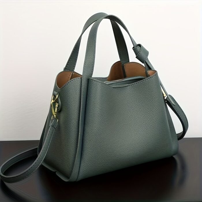 Lightweight PU Leather Fashion Shoulder Bag for Women - Adjustable Crossbody Handbag with Secure Zip Closure, Solid Color Design, Polyester Lining, Chic Bucket Style, Versatile Occasion Accessory, Baigou Crafted - Image 10