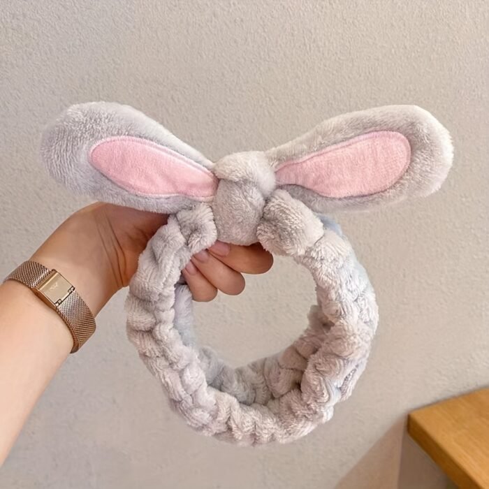 Cute Bunny Ear Hairband Headband with Soft Polyester Fabric - Pastel Pink & White Hair Accessories for Daily Use, Face Washing, Styling & Cosmetics - Image 11