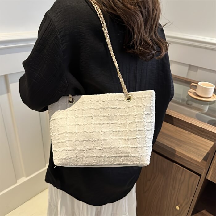 1pc Trendy Nylon Tote Bag with Chain Strap - Lightweight, Casual Style, Zipper Closure, Polyester Lined, Solid Color Shoulder Bag for Everyday Use, Everyday Shoulder Bag|Trendy Tote Bag|Zippered Closure, Small Tote Bag - Image 13