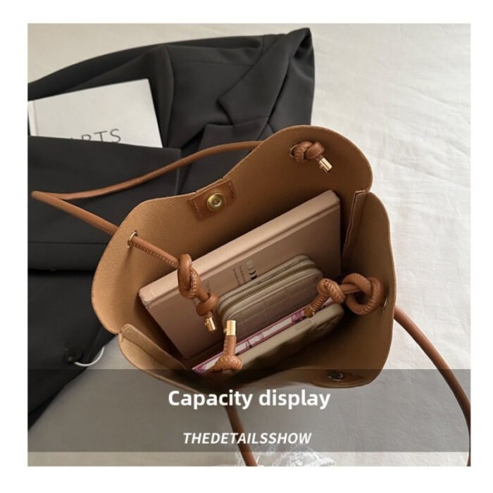 Women's Elegant Crossbody Bag with Bow Detail - Premium Korean-Inspired Commuting Tote, Fixed Strap & Snap Closure, Solid Color Options (Khaki/Deep Brown/Red/Black) - Birthday & Holiday Gift - Image 8