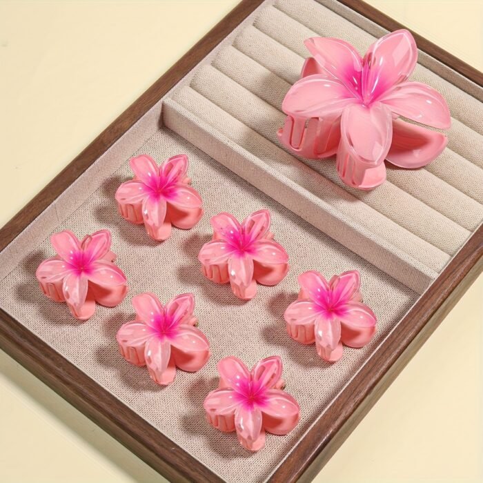 7pcs Minimalist Floral Hair Clip Set, Gradient Jelly Cute Clips, Large Non-Slip Scrunchie and Multifunctional Bangs Side Egg Lace Clips, Essential for Beach Vacation Swimming - Image 15