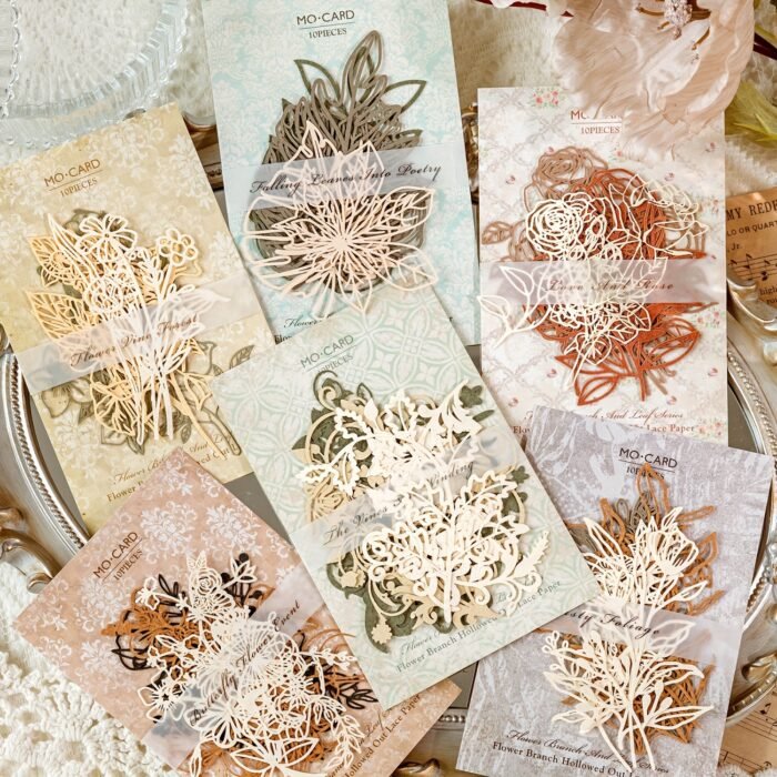 [Retro Floral] Scrapbooking Decorative Collage DIY Craft Material Paper | Pack of 10 sheets | Paper | Hollowed out base | Scrapbook magazine planning, decorative collage, DIY craft | Retro floral branch and leaf - Image 4