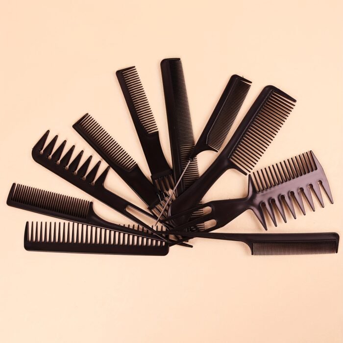 10pcs Professional Hair Styling Comb Set - Durable ABS Plastic, Versatile for All Hair Types, Includes Detangling, Teasing & Edge Control Combs - Image 2