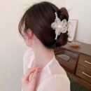 1pc Elegant Bohemian Floral Imitation Pearl Hair Clip for Women - Large Mesh Tulle Hair Claw with Imitation Imitation Pearl & Flower Design, Pink & Champagne Color-Blocked, Secure Hold for Updos, Weddings, Parties, All Hairstyles, Cute Hair Accessories, Wedding Hair Accessory, Versatile Hairpiece, Imitation Pearl Embellishments