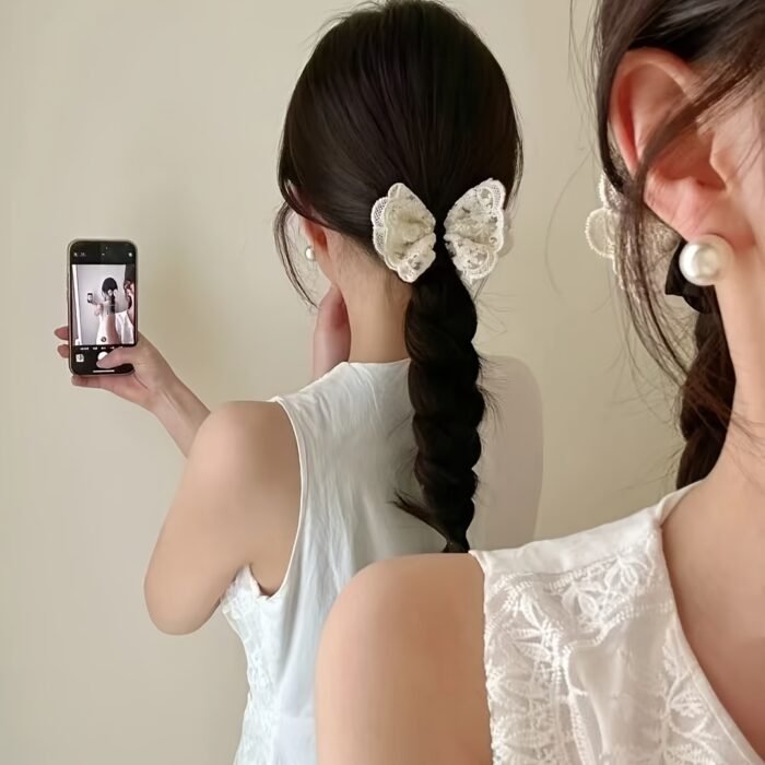 New lace bow, large intestine headband, Korean version hair accessory, sweet headband, cute headband, rubber band, stylish headband accessory - Image 2