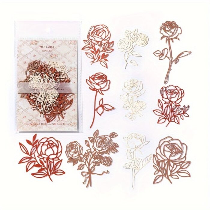 [Retro Floral] Scrapbooking Decorative Collage DIY Craft Material Paper | Pack of 10 sheets | Paper | Hollowed out base | Scrapbook magazine planning, decorative collage, DIY craft | Retro floral branch and leaf - Image 9