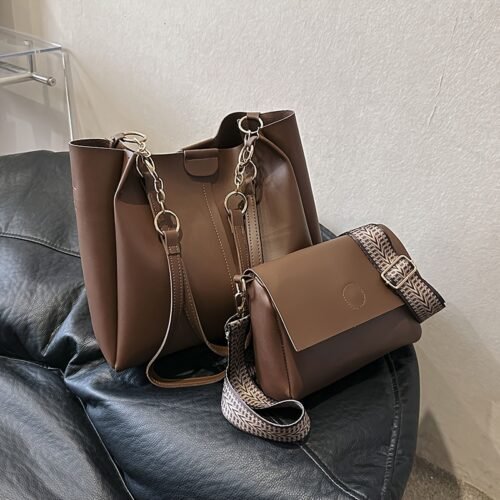 Classic Two-in-one Women'S Handbag Set with Matching Wallet - Durable, Magnetic Closure, Casual Style, Polyester Lined, Solid Color, Fashionable Tote Bag and Clutch, Ladies Handbag Se