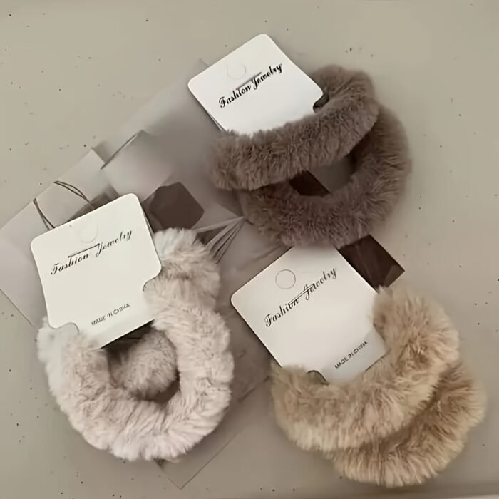 6pcs Plush Hair Tie Set - Soft, Cute & Sweet Autumn/Winter Colors for Women's Ponytails & Buns - Image 5