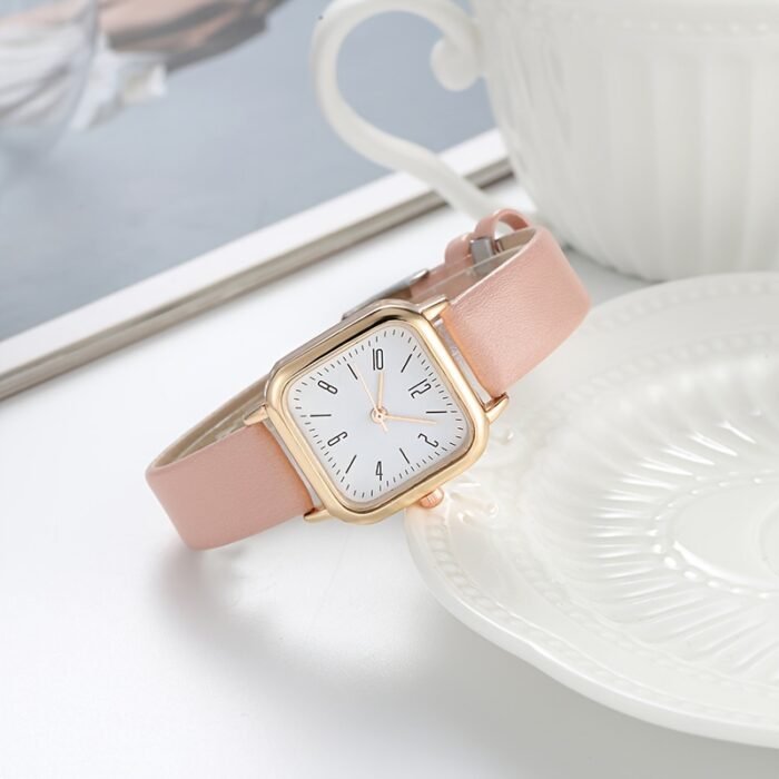 Ladies Square Quartz Watch with Faux Leather Strap And Zinc Alloy Case - Image 8
