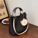 Stylish Large Capacity Women's Tote Bag - Versatile Shoulder & Crossbody Purse with Zipper Closure, PU Material, Cream Color, Golden-Toned Hardware, and Adorable Bear Charm, Crossbody Bag