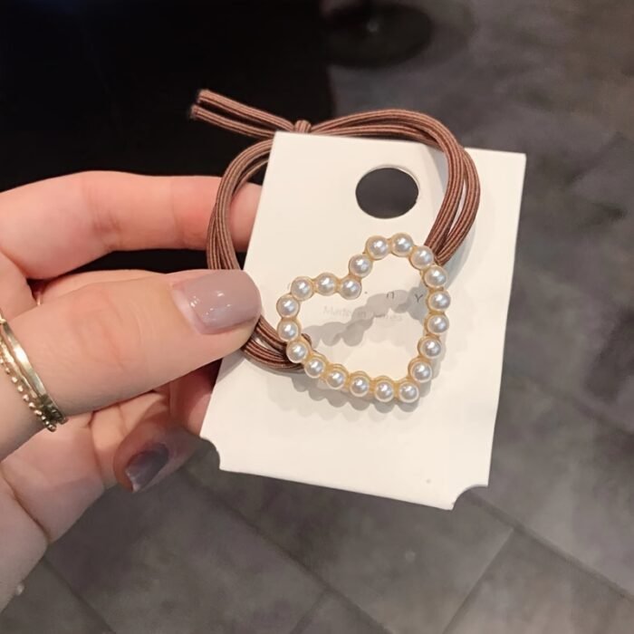 Korean Dongdaemun-Inspired Women'S Hair Ties with Pearl and Golden Accents - Cute, Minimalist Love Heart Design, Perfect for Long Hair, Stylish Hair Accessories|Minimalist Hair Ties|Pearl Hair Ties - Image 3