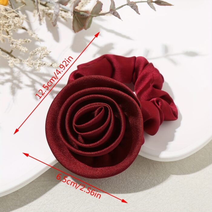 1pc Elegant Rose Flower Scrunchie, Korean Style Fabric Hair Tie, Simple Solid Color, Floral Hair Accessory for Women, Single Pack - Image 6