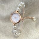 Elegant Rose Golden-Tone Women's Quartz Watch with White Bracelet, Vintage Style Analog Display, Non, Alloy Case & Band, Perfect for Casual or Formal Occasions, Fashion Timepiece | Vintage Watch | Roman Numeral Markers