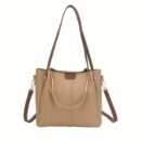 Women's Elegant Bucket Shoulder Bag with Detachable Strap - Lightweight Spacious Handbag for Daily Commute, Business & Vacations, Zipper Closure, Khaki/Beige/Pink/Black, Perfect Gift for Mother’s Day, Christmas, Valentine’s, Crossbody Purse, Vacation Handbag, Smooth Texture Purse