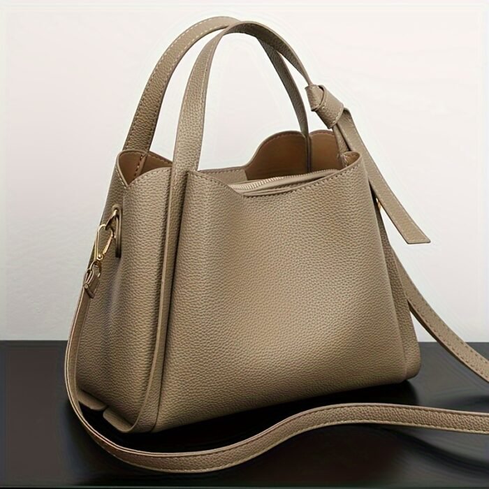 Lightweight PU Leather Fashion Shoulder Bag for Women - Adjustable Crossbody Handbag with Secure Zip Closure, Solid Color Design, Polyester Lining, Chic Bucket Style, Versatile Occasion Accessory, Baigou Crafted - Image 7