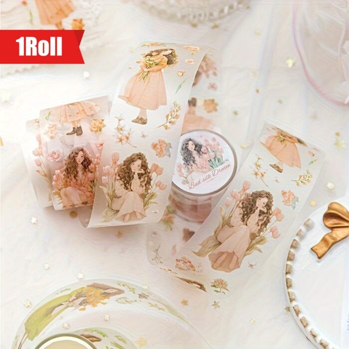 1 Roll/Pack, 8 Rolls/Pack Bouquet Girl Series PET Tape, Cute Artistic INS Style Girl Floral Material, Scrapbook Sticker - Image 14
