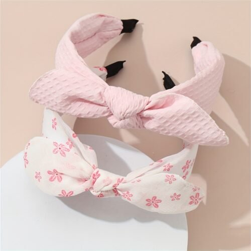 2pcs Cute Pink Strawberry & Floral Bunny Ear Headbands for Girls - Sweet, Versatile Hair Accessories with Bow Detail