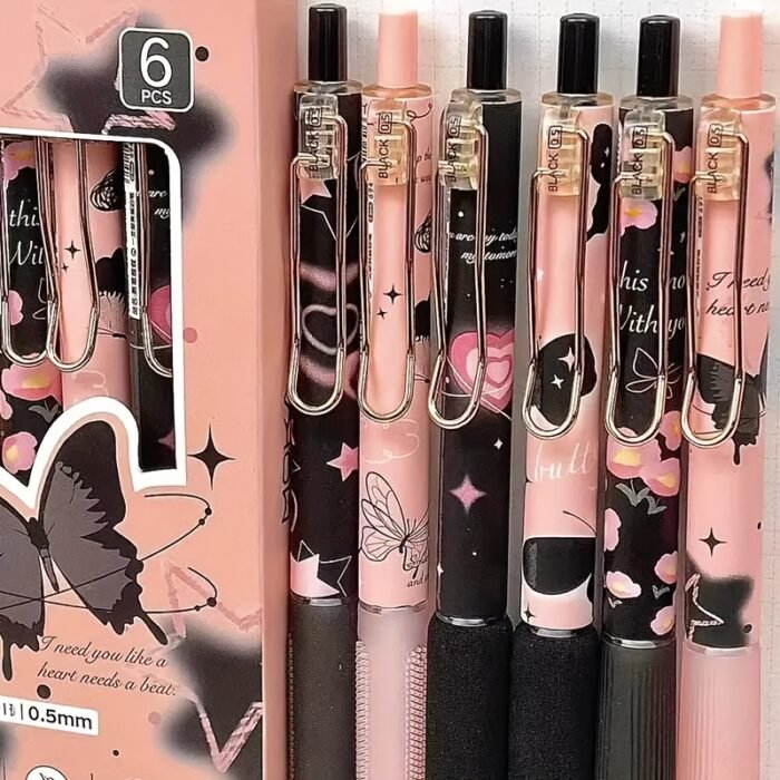 6-Pack Butterfly & Rose Flower Retractable Gel Pens, 0.5mm Fine Point, Black Ink, Durable Plastic, No Feathering, Ideal for School, Office, Home Stationery, Perfect Gift for Girls and Boys - Image 8