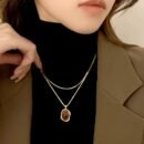 Milard Women's Double-Layer Sweater Chain Necklace with Oval Pendant - Golden-Tone Minimalist Layered Jewelry for Daily Wear & Parties, Versatile All-Season Accessory, Party Accessory, Goldtone Metal