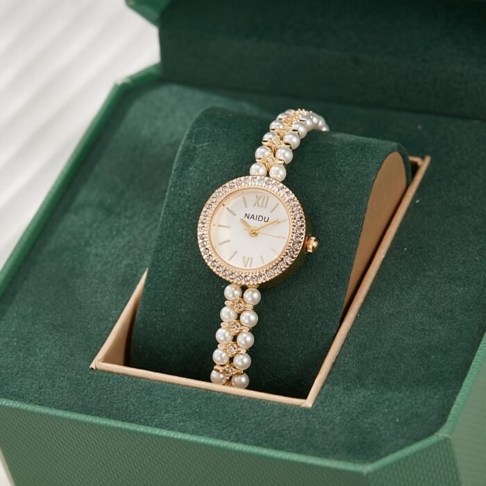 BESTWIN Elegant Fashion Women'S Wrist Watch with Rhinestone Round Case, Pearl Bracelet Band, Quartz Movement, Analog Display, Zinc Alloy Case, Non, Button Battery - Ladies' Timepiece - Image 14