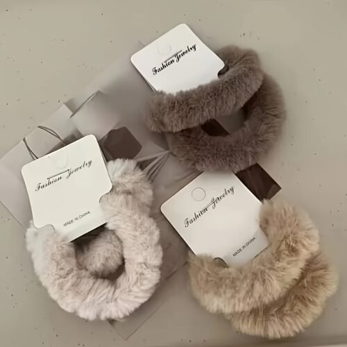 6pcs Plush Hair Tie Set - Soft, Cute & Sweet Autumn/Winter Colors for Women's Ponytails & Buns