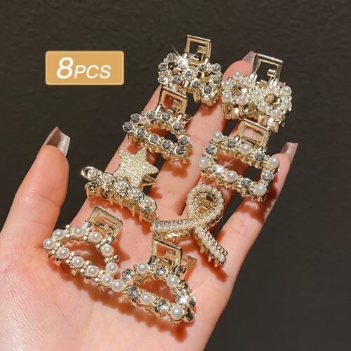 8pcs Women's Models, Exquisite and Gorgeous, Imitation Pearl and Rhinestone Inlay, Multi-Style Small Hair Grab Comb Set, Suitable for Daily Use