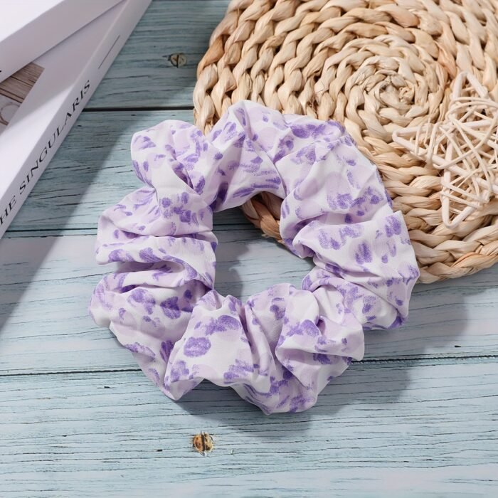 1pc Korean Style Large Floral Scrunchie - Soft Fabric, Ruffled Design, Elastic Hair Band for Women, Perfect for High Ponytails, Beach Outings, and Casual Wear, Ponytail Holder|Floral Print Scrunchie|Easycare Fabric, Cute Hair Accessorie - Image 9