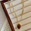 Milard Women's Double-Layer Sweater Chain Necklace with Oval Pendant - Golden-Tone Minimalist Layered Jewelry for Daily Wear & Parties, Versatile All-Season Accessory, Party Accessory, Goldtone Metal
