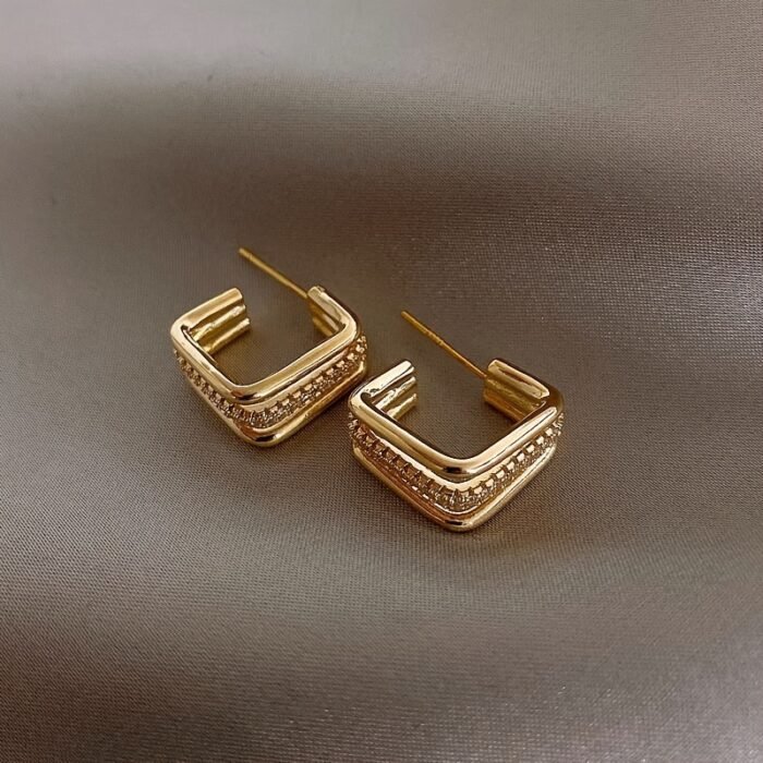 [Luxurious Earrings] Golden Geometric Hoop Earrings | 1 Pair | Stainless Steel | Sparkling Rhinestones | Women | Special Occasions | Vintage Bohemian Style - Image 7