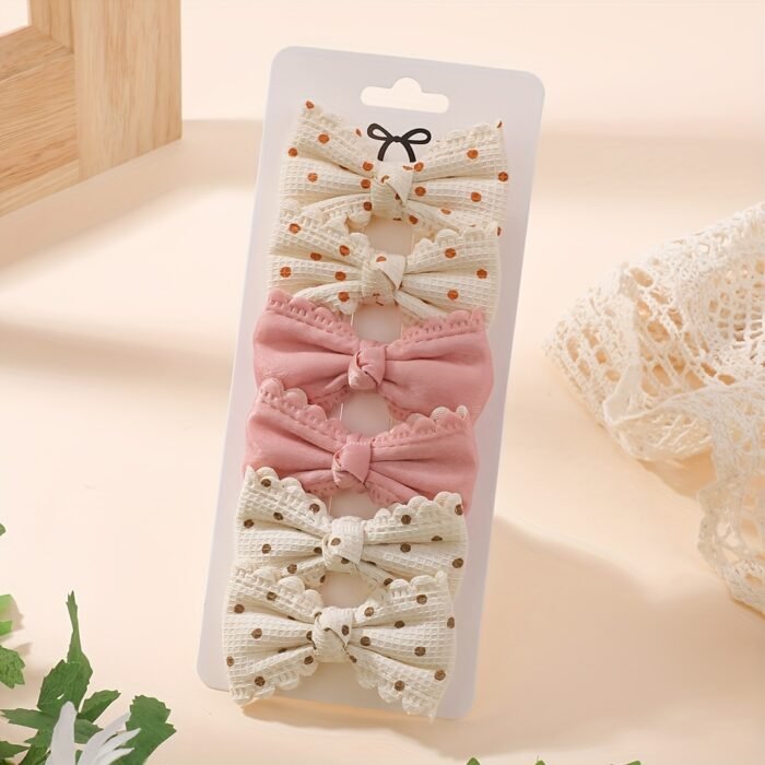 6pcs Bohemian Cream Polka Dot Bow Hair Clips - Soft Polyester, Fashionable and Gentle for Girls, Perfect for Parties, Gatherings, and Casual Attire, Party Hair Accessories|Playful Bow Design|Soft Texture Clips, Cute Hair Accessorie - Image 4