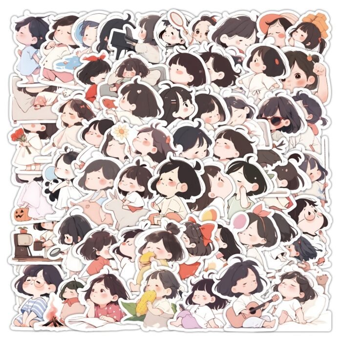 63pcs Cute Girl Vinyl Stickers - High-Quality Cartoon Decals for Scrapbooking, Journals, Laptops, Bumpers & Skateboards - Reusable, Mixed Colors, Playful Expressions & Whimsical Designs - Perfect Christmas Gift, Skateboard Stickers | Cartoon Characters | Reusable Stickers, Funny Stickers - Image 6
