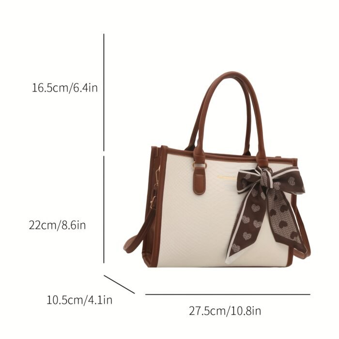 2025 New Women's Stylish Crossbody Bag with Detachable Strap - Coffee/Red/Black, Large Capacity Zipper Closure, Decorative Bow & Textured Design for Commuting, Casual & Professional Use, Versatile Accessory, Goldtoned Edges - Image 5