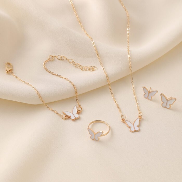 4pcs Elegant Butterfly Jewelry Set for Women, Cute Alloy Necklace, Ring, Earrings, Bracelet, Versatile Fashion Accessories for All Occasions, Gift-Ready - Image 6