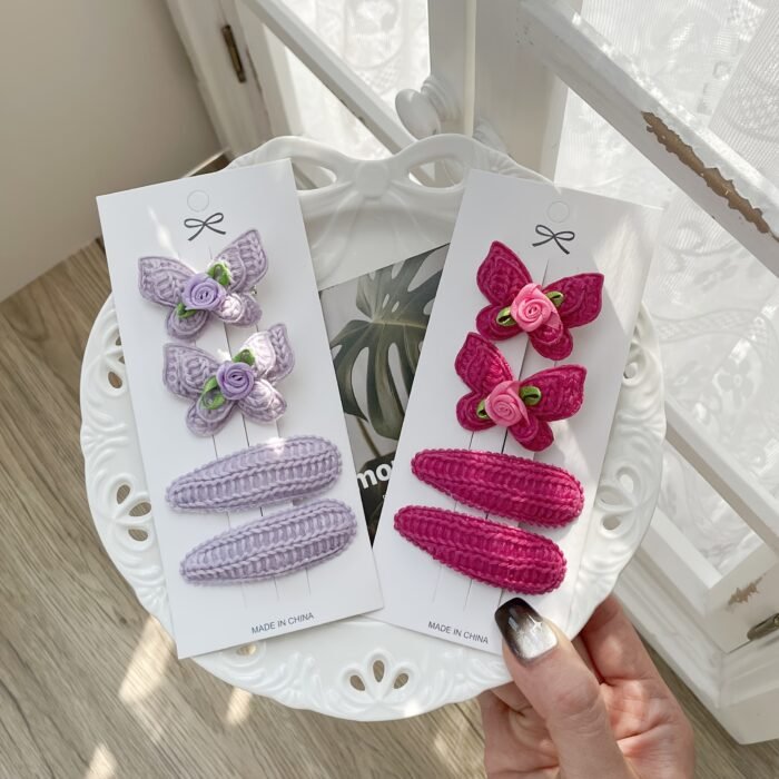 4pcs Boho Chic Butterfly Hair Clips Set for Girls - Pink & White Floral BB Clips with Scalloped Edges, Versatile All-Season Accessories, Perfect for Daily Wear & Holiday Outings - Image 16
