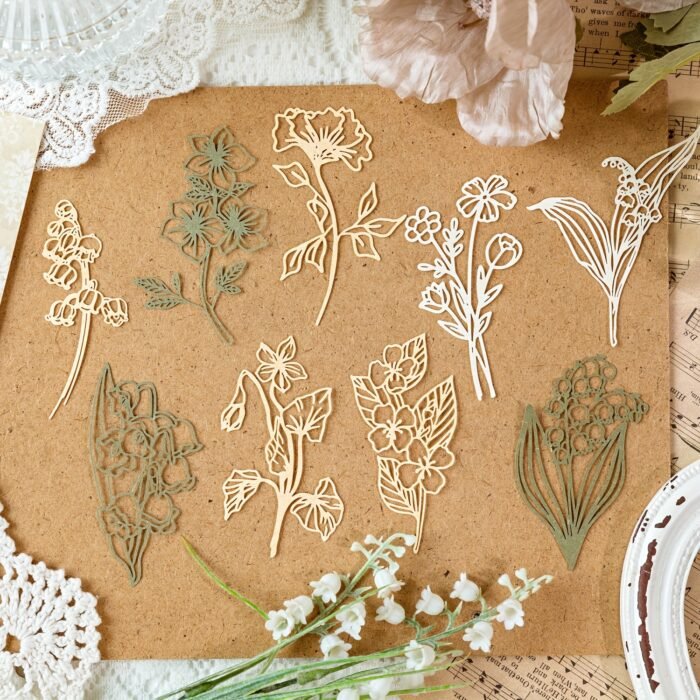 [Retro Floral] Scrapbooking Decorative Collage DIY Craft Material Paper | Pack of 10 sheets | Paper | Hollowed out base | Scrapbook magazine planning, decorative collage, DIY craft | Retro floral branch and leaf - Image 16