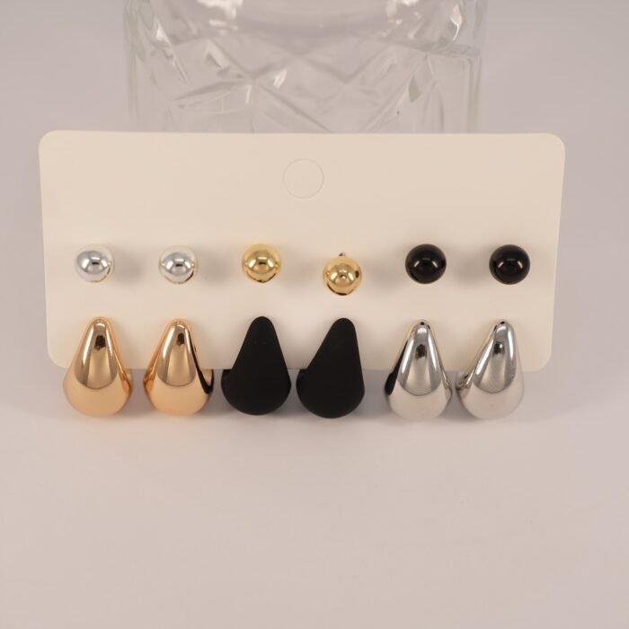 12pcs Elegant & Cute Hoop Earrings Set, 316 Stainless Steel Ear Needle, Non-Allergenic, with Teardrop & Sphere Stud Earrings, Versatile for Daily & Gift Occasions, All Seasons - Image 2