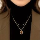Milard Women's Double-Layer Sweater Chain Necklace with Oval Pendant - Golden-Tone Minimalist Layered Jewelry for Daily Wear & Parties, Versatile All-Season Accessory, Party Accessory, Goldtone Metal