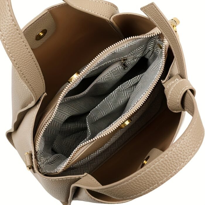 Lightweight PU Leather Fashion Shoulder Bag for Women - Adjustable Crossbody Handbag with Secure Zip Closure, Solid Color Design, Polyester Lining, Chic Bucket Style, Versatile Occasion Accessory, Baigou Crafted - Image 13