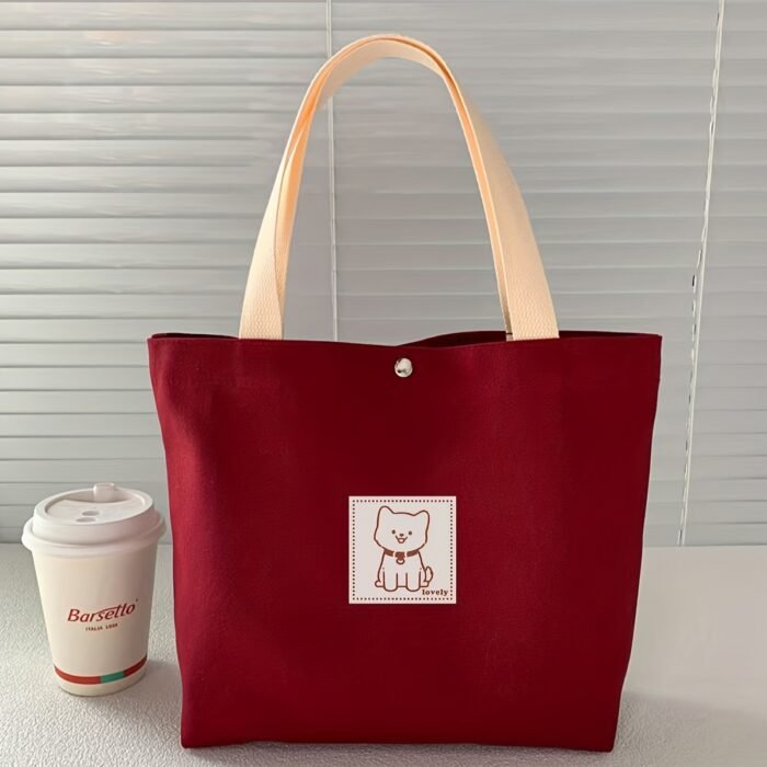 1pc Cute Cartoon Bear Tote Bag for Women - Black Minimalist Handbag with Durable Handles & Snap Closure, Compact Work Commute Bag, Casual Everyday Shoulder Bag, Sturdy Construction - Image 13