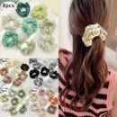 8pcs/set Stylish Women's Hair Ring Set, Multi-color and Style Combination Set, with Sweet Fashionable Fabric Headband, Stylish and Versatile Multifunctional High Elastic Hair Rope, Multifunctional Ponytail Hair Ring, Suitable for All Seasons, It Is A Perfect Holiday Gift, Wedding Hair Accessories