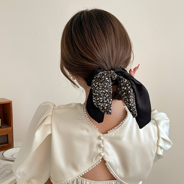 3pcs of Floral Ribbon Hair Bands, Double Layer Floral Hair Bands, Bow Temperament Elegant Senior Sense of Floral Ribbon, Fashion Head Ropes, Small Scarves, Fresh Sweet Ponytail Hair Accessories - Image 6