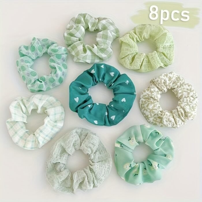 8pcs Elegant Pink & White Check & Floral Hair Ties - Soft Fabric, Non-Slip, Perfect for Buns & Pigtails, Ideal Gift Set for Women, Everyday Hair Accessories | Check Pattern Ties | Elastic Headbands, Hair Accessories Set - Image 11