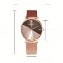 1pc Elegant Two-Tone Women'S Quartz Watch, Simple Style Shockproof Round Case, Synthetic Leather Strap, Analog Display - Non- Alloy Case with Button Battery