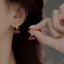 3pcs/set Fashionable and Luxurious Red Cherry Pendant Necklace and Earrings for Personalized Girls' Daily Wear, Party Accessories and Gifts