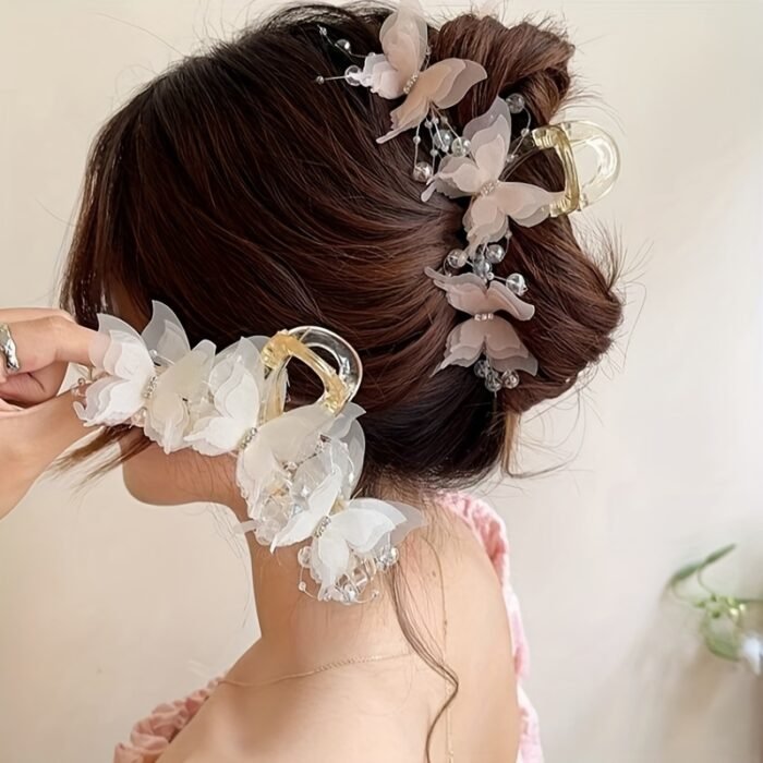 [Elegant Hair Clip] Elegant Large Butterfly Hair Claw Clip | Plastic Material, Solid Color, Tassel Accents - Chic Sweet Style for Sophisticated Updos