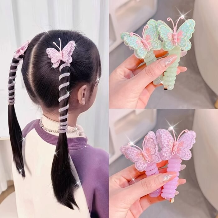 GUIJUI 2pcs Cute Butterfly Phone Cord Hair Ties for Kids, High Elasticity Resin Hair Bands, All-Season Daily & Casual Wear, Christmas & Valentine'S Day Gift, Knit Fabric Weaving Method - Image 16